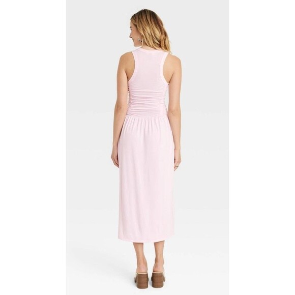 Women's Knit Midi Ruched Dress Universal Thread Pastel Pink Medium NWT - Picture 2 of 6